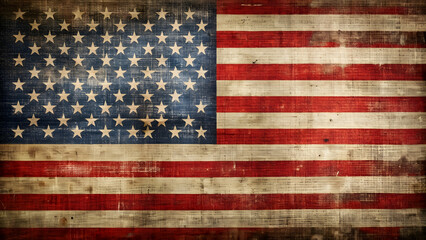 Fototapeta premium Rustic American flag canvas background , vintage, patriotic, USA, pride, rustic, stars and stripes, distressed