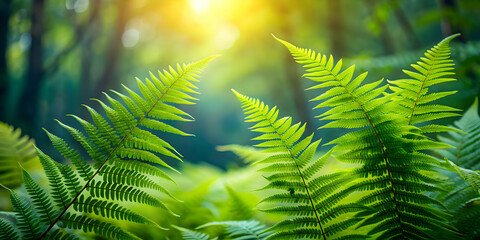 Lush green fern leaves in a serene forest setting, ferns, leaves, green, foliage, plants, nature, forest, lush