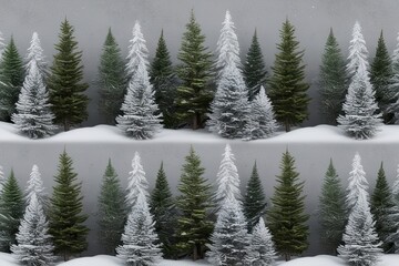 Fototapeta premium Winter Spruce and Frosty Fir Textures in Snowy Landscape on Grey Background