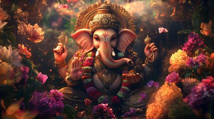 Fototapeta premium Shree Ganesh Idol beautiful background with Vibrant Colour 