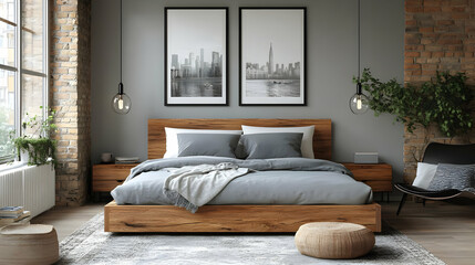 A modern bedroom with a king-sized bed