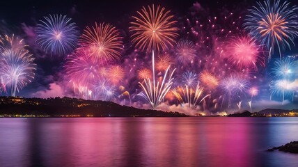 Fototapeta premium fireworks over the city sky new year, Diwali festival