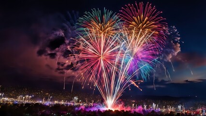 fireworks over the city new year, Diwali festival