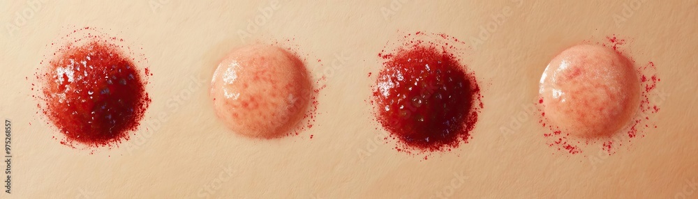 Poster Four visually appealing paint splatters showcasing a gradient of color from light to dark, ideal for artistic and design projects.