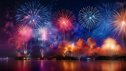 Obraz premium fireworks over the city new year, Diwali festival