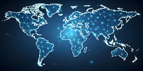 Fototapeta premium A world map with interconnected countries on a dark background, network, global, interconnected, world