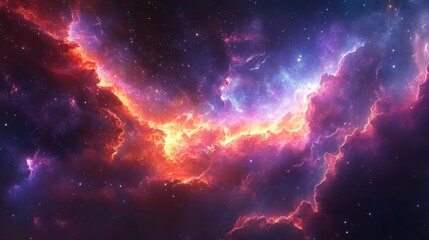A vibrant nebula filled with bright stars and clouds in space.