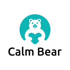 calm bear with love negative space logo design