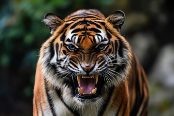 Fototapeta premium A threatening malayan tiger, stock photo, ai