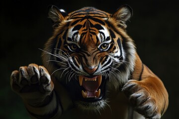 Fototapeta premium A threatening malayan tiger, stock photo, ai