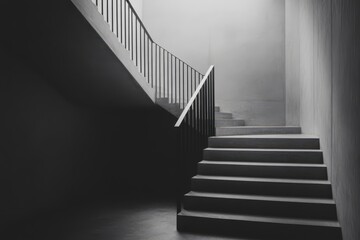 Fototapeta premium Ascension Amidst Shadows: A Captivating Journey Through a Mysterious Stairwell Awaiting Discovery