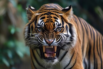 Fototapeta premium A threatening malayan tiger, stock photo, ai