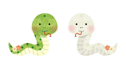 水彩風 蛇のペア ベクターイラスト