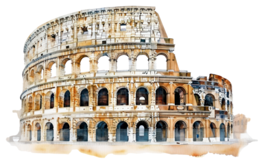 PNG  Historic Roman Colosseum watercolor illustration