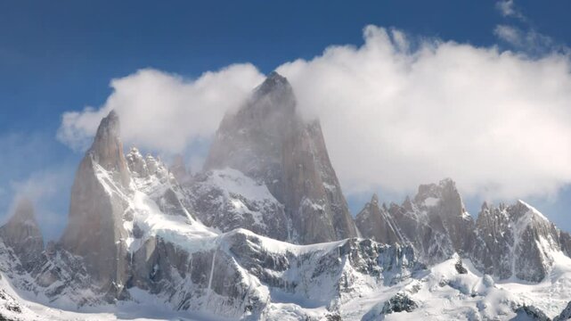 a close up shot of monte fitz roy from mirador del fitz roy on an autumn morning at los glaciares national park in patagonian argentina