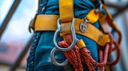 Reinforced Safety Harness Attached to Steel Scaffolding