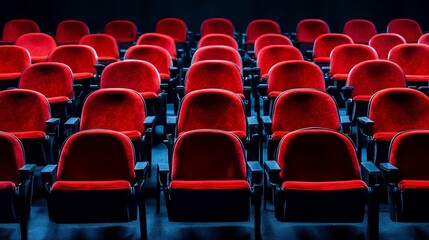 Fototapeta premium Aisle of Red Velvet Cinema Seats, Cinema Seats, Theater, Movie Theater