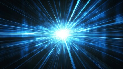 Fototapeta premium Blue Light Burst Abstract Digital Art, Abstract Background, Blue Light, Futuristic, Light Effects