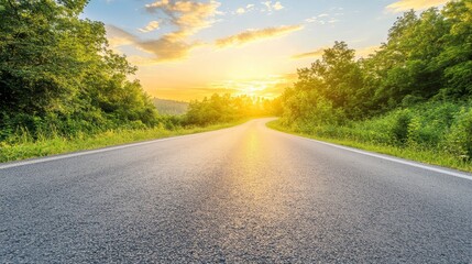 Asphalt Road Leading Towards Golden Sunset, Road, Landscape, Nature, Travel