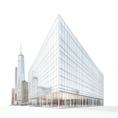 Modern Skyscraper Architectural Drawing, New York City, Glass Facade, Building Design , skyscrapers, architecture, urban