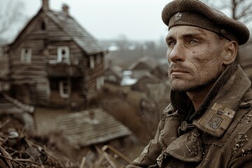 Fototapeta premium A heartfelt reflection of horror, a capturing the emotions of tragedy during the great second war, a look at the depth of emotion and fear during a difficult period in history