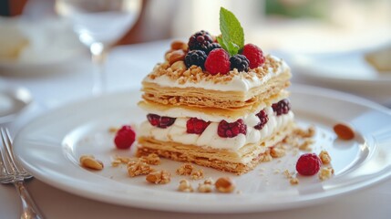 Delicious Mille-Feuille Dessert with Fresh Berries