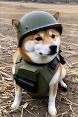 Shiba Inu dog in world war 3 wearing protection armor. survival for fittest. Generative AI
