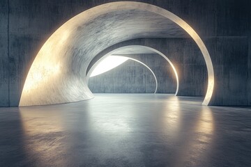 3d render of abstract futuristic architecture with empty concrete floor. Scene for car presentation , ai