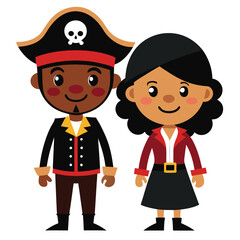 Cute adult Black pirate couple, vector illustration on white background.