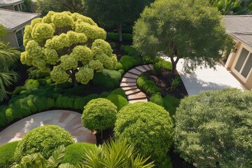 Aerial Perspective of Vibrant Laburnum Rhus and Oak Trees in Semi Tropical Landscape Design