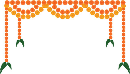 Decorative Indian Festive Garland Decor With Marigold Flower and Mango Leaf