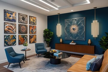 Modern Office Art Display Featuring 3D Design and Creative Arrangements