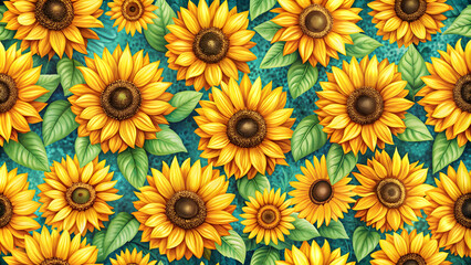 Sunflower floral seamless pattern with bright colors perfect for a summer background, sunflower, floral, seamless, pattern
