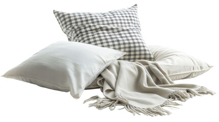 Bed linen pillow and blanket on transparent background
