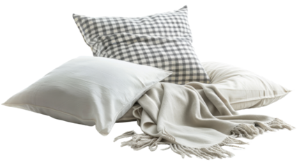 Bed linen pillow and blanket on transparent background