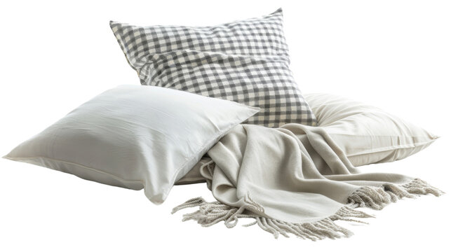 Bed linen pillow and blanket on transparent background