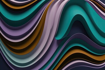 Dynamic Fluid Wave Design in Teal Lavender and Ochre on Dark Background for Modern 2000s and 2010s Aesthetics