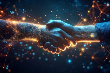Business, agreement or handshake with zoom for cooperation, welcome or thank you for meeting. Partnership, shaking hands or contact with greeting for b2b or teamwork, collaboration or success, ai