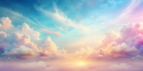 Abstract pastel landscape with soft sunshine illuminating fluffy clouds in pastel tones , nature, landscape, abstract, pastel