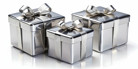 chrome metal gift boxes with bow, chrome, metal, gift boxes, bow,shiny, present, holiday, celebration, decoration