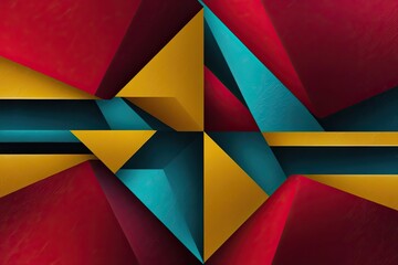 Dynamic Abstract Geometric Background in Bold Crimson Cyan and Mustard Featuring Sharp Edges and Radiant Texture