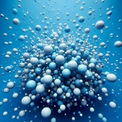 Falling blue balls in the blue background. 3d render illustration for advertising.
