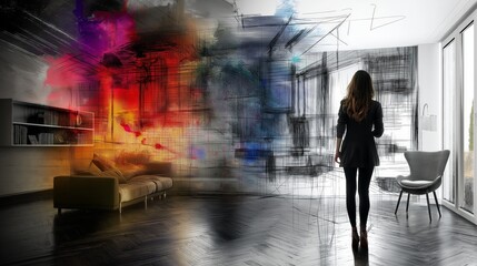 Interior designer presenting modern design concept furniture space materials. AI generated