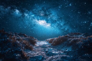Fototapeta premium A night sky filled with stars and a path leading to the Milky Way. AI generative. .
