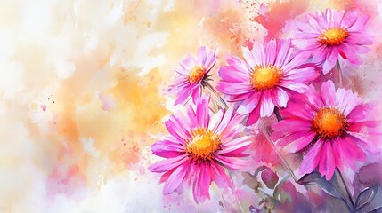 Obraz premium A vibrant watercolor painting of pink flowers, perfect for adding a touch of nature and beauty to any design project.