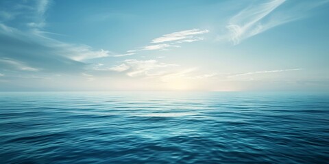 Obraz premium A peaceful ocean view under a blue sky with soft gradients and calm waters at sunrise, showcasing a modern and elegant minimalist design