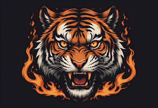 an illustration angry tiger esports logo with flames