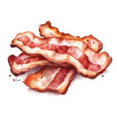 Obraz premium Watercolor Crispy Bacon Illustration Isolated on White Background