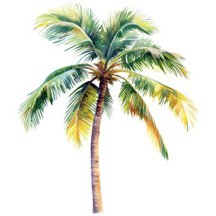 14. A palm tree clipart, tropical summer element, watercolor illustration, soft pastel, isolated on white background