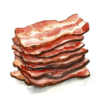 Watercolor Stack of Bacon Illustration